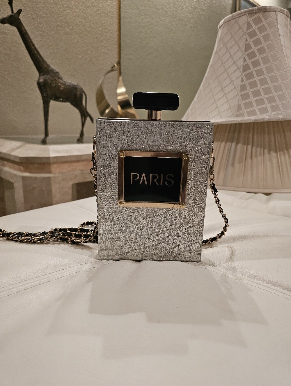 Aris Silver Metallic 'Paris' Perfume Bottle Mini Crossbody